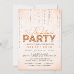 Peach Glitter look Bachelorette Party Invitation Kaart
