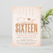 Peach Glitter look Sweet 16 (zestien) party Kaart (Staand voorkant)