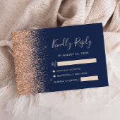 Peach Glitter Navy Blauwe bruiloft RSVP Kaartje