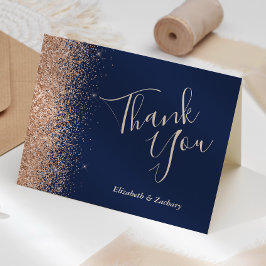 Peach Glitter Navy Blue Wedding Bedankt Kaart