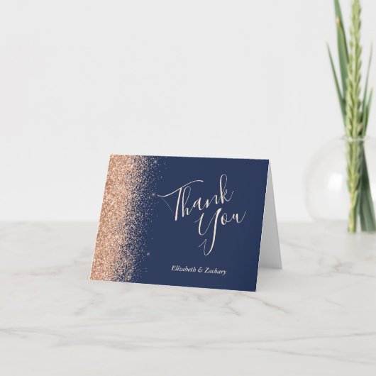 Peach Glitter Navy Blue Wedding Bedankt Kaart (Voorkant)