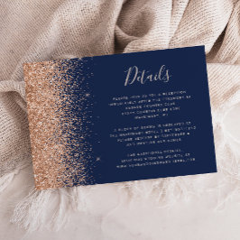 Peach Glitter Navy Blue Wedding Details Informatiekaartje