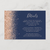 Peach Glitter Navy Blue Wedding Details Informatiekaartje (Voorkant)