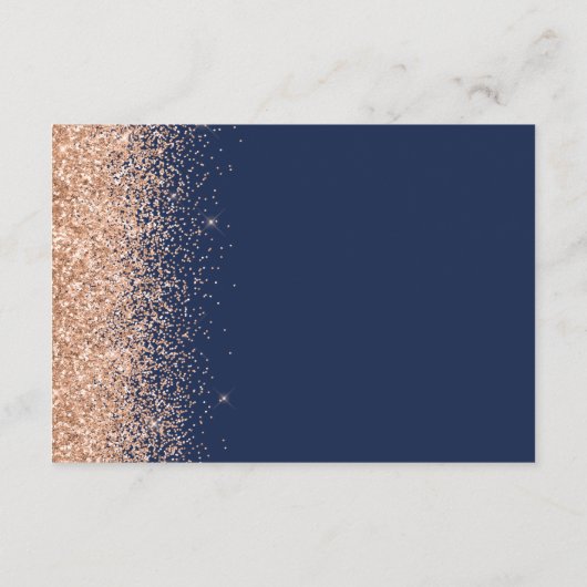 Peach Glitter Navy Blue Wedding Details Informatiekaartje (Achterkant)