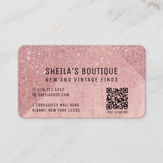 Peach Glitter QR Code en Reward Visitekaartje (Voorkant)