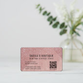 Peach Glitter QR Code en Reward Visitekaartje (Staand voorkant)