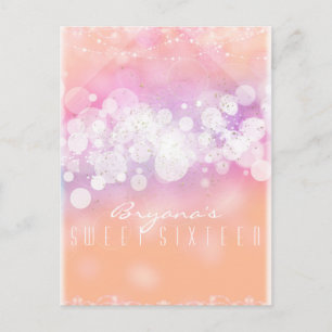Peach Glow Sparkle Licht Glam Birthday Party Uitnodiging Briefkaart