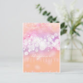 Peach Glow Sparkle Licht Glam Birthday Party Uitnodiging Briefkaart (Staand voorkant)