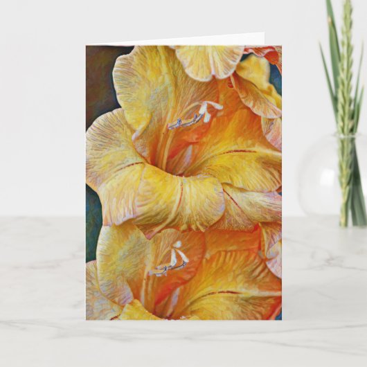 Peach Gold Artsy Gladiolus Flowers Note Kaart (Voorkant)