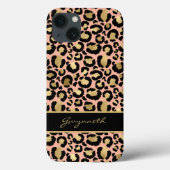Peach Gold Black leopard Print met Jouw naam Case-Mate iPhone Case (Achterkant)