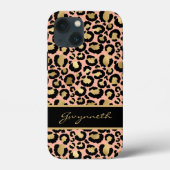 Peach Gold Black leopard Print met Jouw naam Case-Mate iPhone Case (Achterkant)