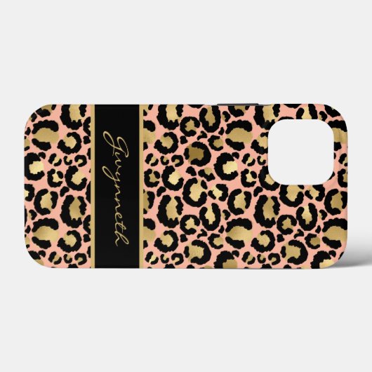 Peach Gold Black leopard Print met Jouw naam Case-Mate iPhone Case (Achterkant (horizontaal))