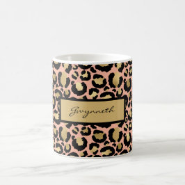 Peach Gold Black leopard Print met Jouw naam Koffiemok