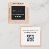 Peach Gold Boho Social Media QR Code Neutrale Crea Vierkante Visitekaartje (Voorkant / Achterkant)