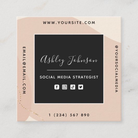Peach Gold Boho Social Media QR Code Neutrale Crea Vierkante Visitekaartje (Voorkant)