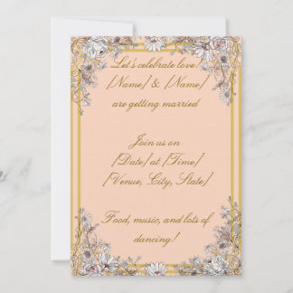 Peach & Gold Botanical Wedding Invitation | Elegan Kaart