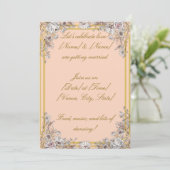 Peach & Gold Botanical Wedding Invitation | Elegan Kaart (Staand voorkant)