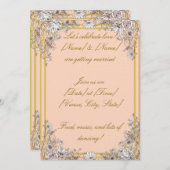 Peach & Gold Botanical Wedding Invitation | Elegan Kaart (Voorkant / Achterkant)