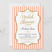 Peach Gold Bridal Shower Invitation legant Stripe Kaart (Voorkant)