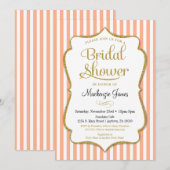 Peach Gold Bridal Shower Invitation legant Stripe Kaart (Voorkant / Achterkant)