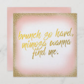 Peach Gold Brunch So Hard Invitation Pearl Kaart (Voorkant / Achterkant)