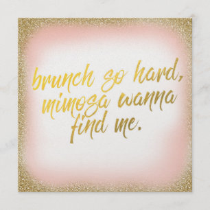 Peach Gold Brunch so hard Invitation Pearl Kaart