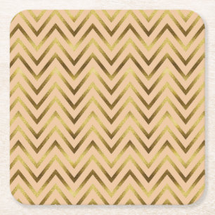 Peach & Gold Chevron Stripe Kartonnen Onderzetters