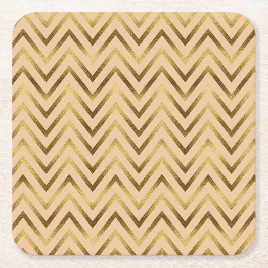 Peach & Gold Chevron Stripe Kartonnen Onderzetters (Voorkant)