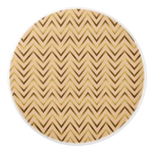 Peach & Gold Chevron Stripe Keramische Knop (Voorkant)