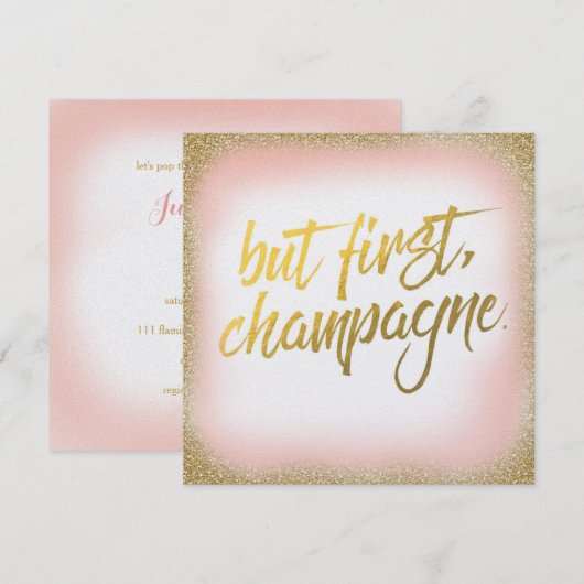Peach Gold, First Champagne Invitation Pearl Kaart (Voorkant / Achterkant)