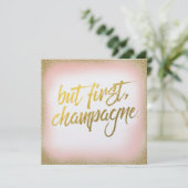 Peach Gold, First Champagne Invitation Pearl Kaart (Staand voorkant)