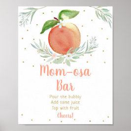 Peach Gold Floral Baby shower Mimosa Bar Sign Poster