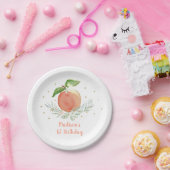 Peach Gold Floral Birthday Papieren Bordje (Feest)