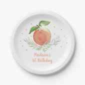 Peach Gold Floral Birthday Papieren Bordje (Voorkant)