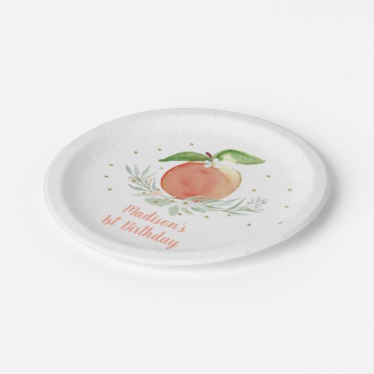 Peach Gold Floral Birthday Papieren Bordje (Gekanteld)