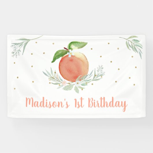 Peach Gold Floral Birthday Spandoek (Horizontaal)