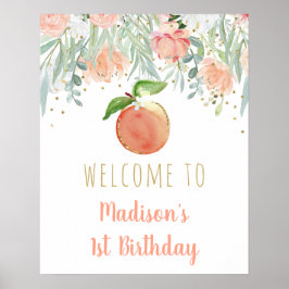 Peach Gold Floral Birthday Welkom Poster