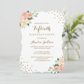Peach Gold Floral Confetti 50ste verjaardagsfeestj Kaart (Staand voorkant)