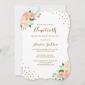Peach Gold Floral Confetti 90ste verjaardagsfeestj Kaart (Voorkant)