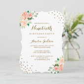 Peach Gold Floral Confetti 90ste verjaardagsfeestj Kaart (Staand voorkant)