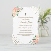 Peach Gold Floral Confetti Doop Kaart (Staand voorkant)