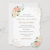 Peach Gold Floral Confetti Vrijgezellenfeest Invit Kaart (Voorkant)