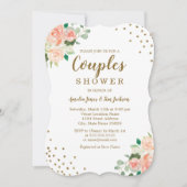 Peach Gold Floral Confetti Wedding Couples Shower Kaart (Voorkant)