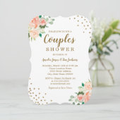 Peach Gold Floral Confetti Wedding Couples Shower Kaart (Staand voorkant)