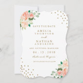 Peach Gold Floral Confetti Wedding Save the Date (Voorkant)