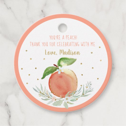 Peach Gold Floral Verjaardag Dank u Bedankjes Labels (Voorkant)