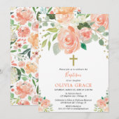 Peach gold floral waterverf baptisme girl kaart (Voorkant / Achterkant)