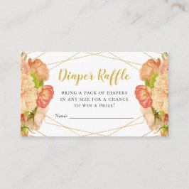 Peach Gold Flowers Diaper Raffle Tickets Informatiekaartje