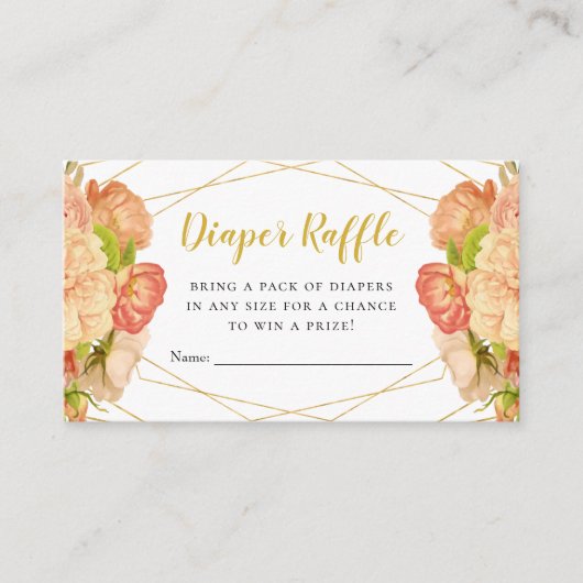 Peach Gold Flowers Diaper Raffle Tickets Informatiekaartje (Voorkant)