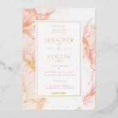 Peach & Gold Foil Marbleized Wedding Invitation Folie Uitnodiging (Voorkant)